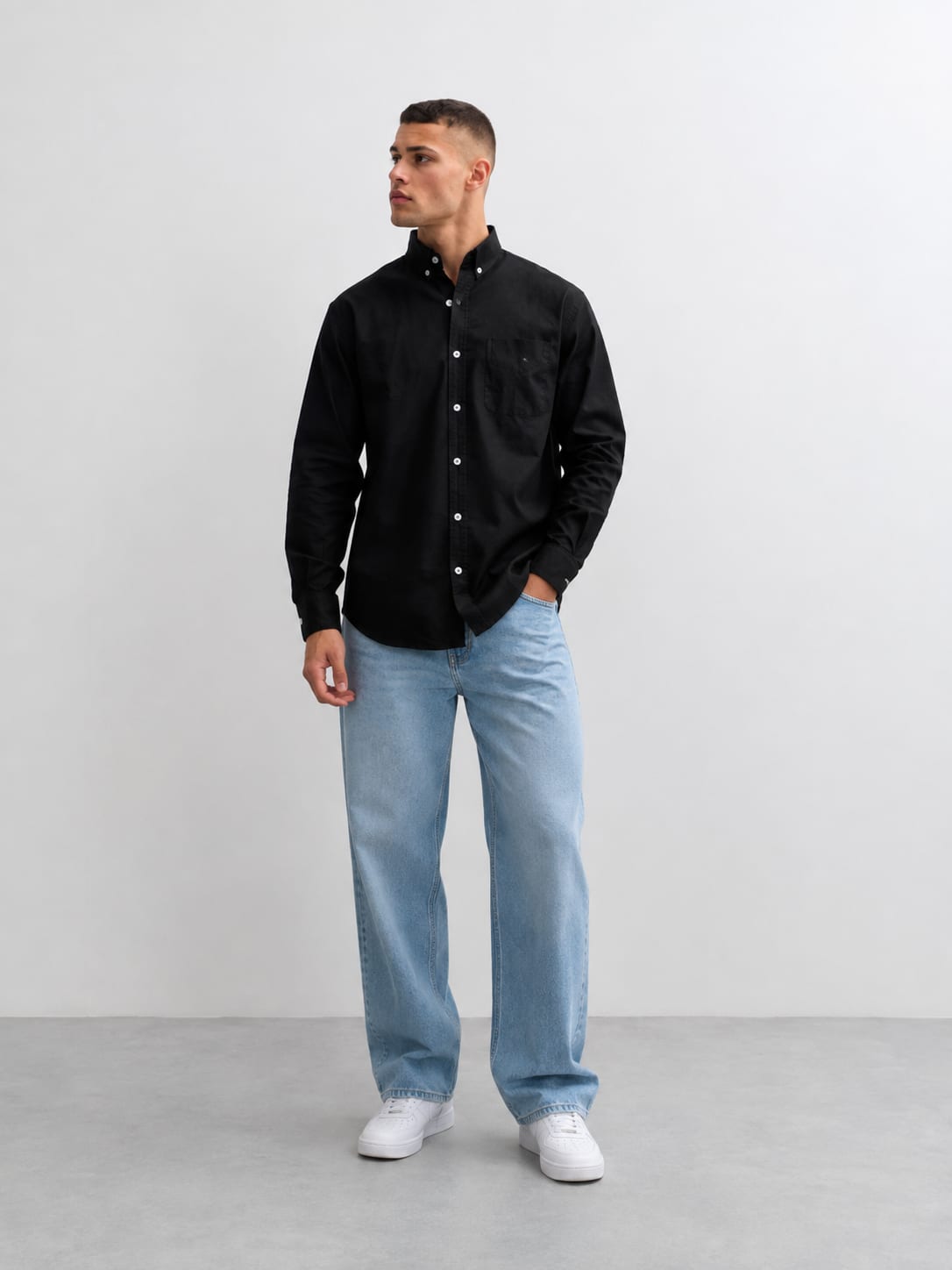 Men Black Long Sleeve Button-Down Shirt Shirt CIZARO - Cizaro Jeans