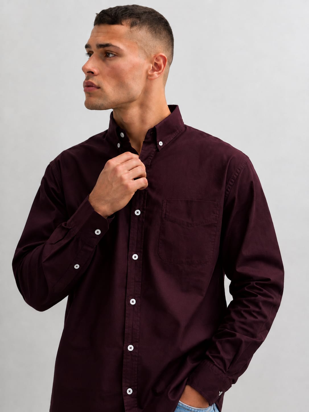 Men Burgundy Long Sleeve Button-Down Shirt Shirt CIZARO - Cizaro Jeans
