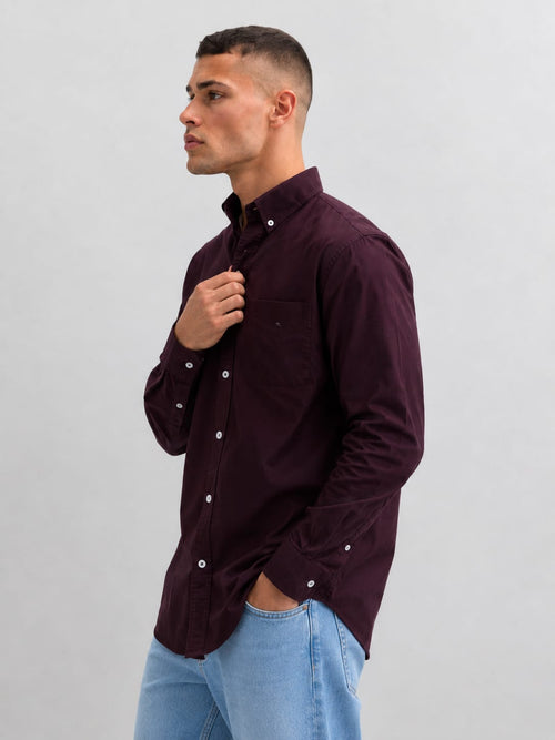 Men Burgundy Long Sleeve Button-Down Shirt Shirt CIZARO - Cizaro Jeans