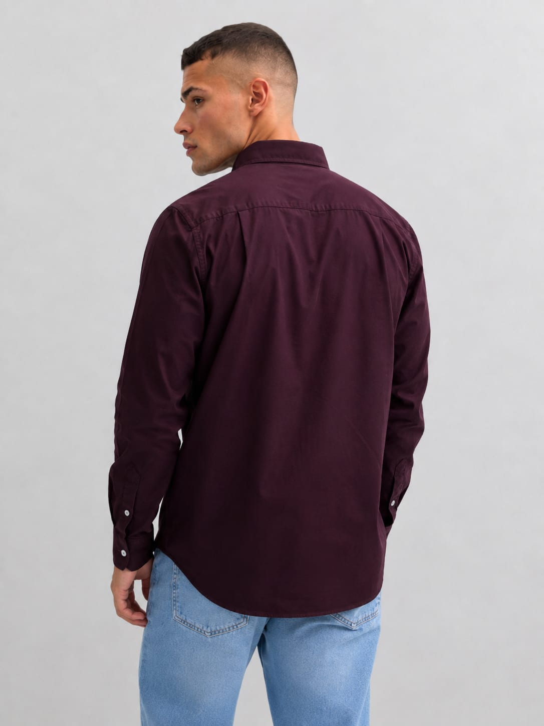 Men Burgundy Long Sleeve Button-Down Shirt Shirt CIZARO - Cizaro Jeans