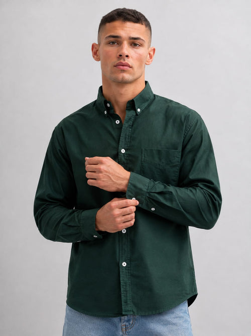 Men Green Long Sleeve Button-Down Shirt Shirt CIZARO - Cizaro Jeans
