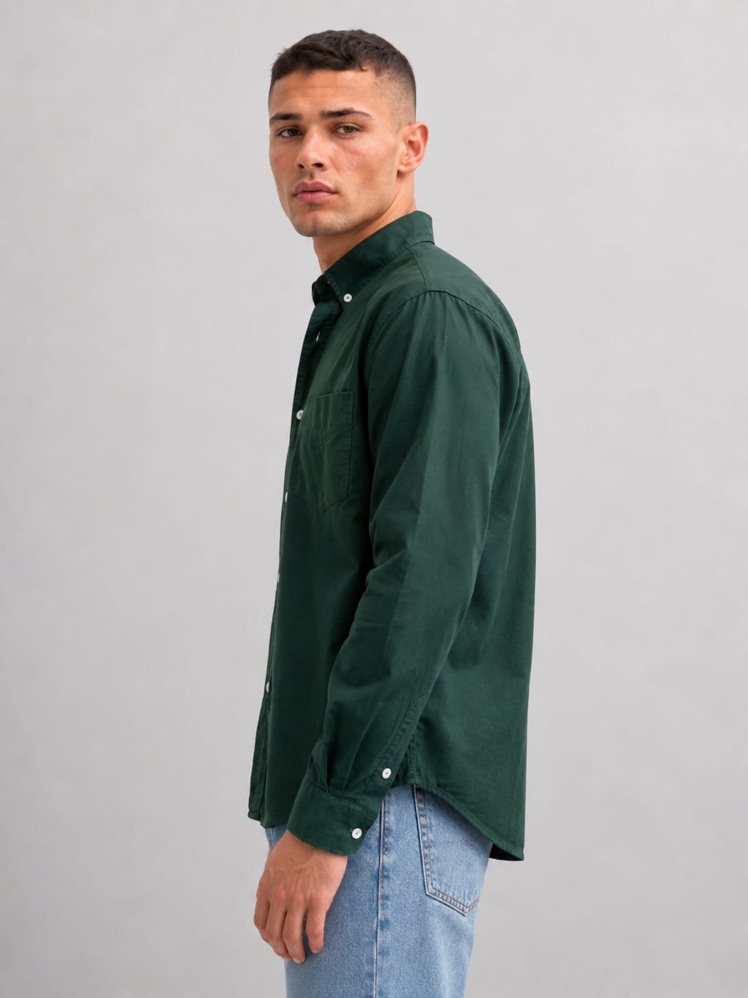 Men Green Long Sleeve Button-Down Shirt Shirt CIZARO - Cizaro Jeans