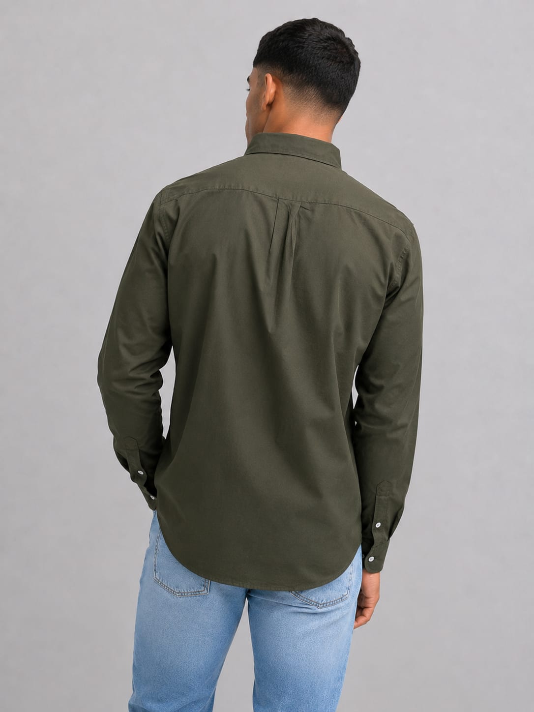 Men Olive Long Sleeve Button-Down Shirt Shirt CIZARO - Cizaro Jeans