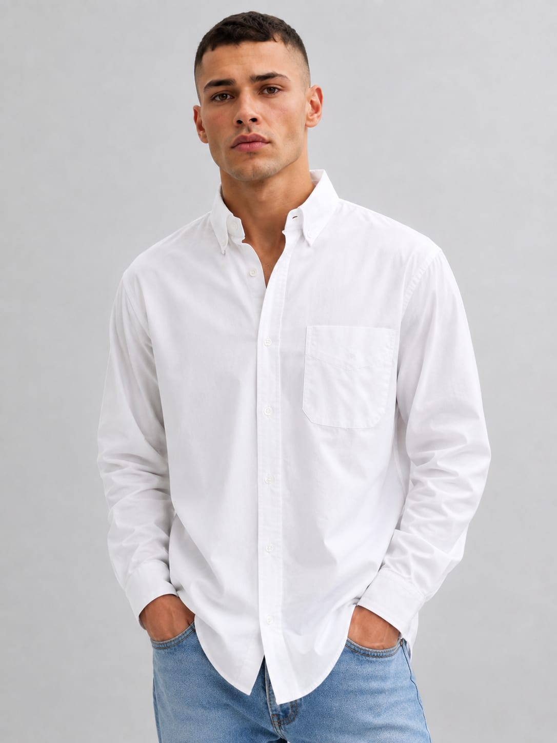 Men White Long Sleeve Button-Down Shirt Shirt CIZARO - Cizaro Jeans