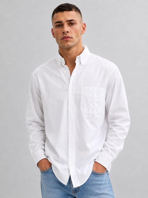 Men White Long Sleeve Button-Down Shirt Shirt CIZARO - Cizaro Jeans