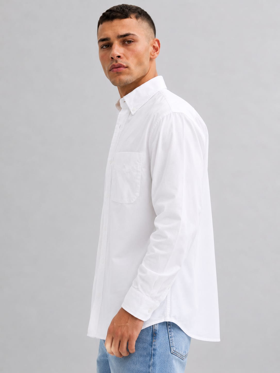 Men White Long Sleeve Button-Down Shirt Shirt CIZARO - Cizaro Jeans
