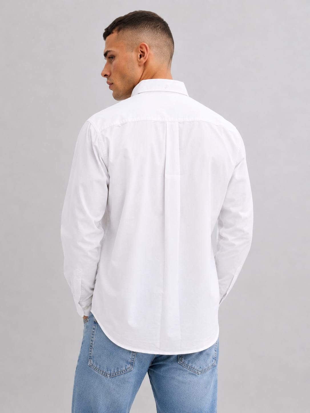 Men White Long Sleeve Button-Down Shirt Shirt CIZARO - Cizaro Jeans