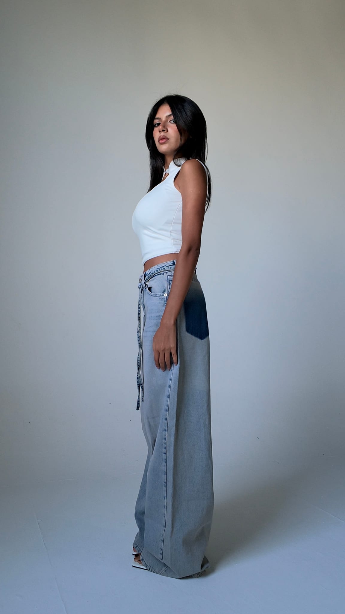 Super Baggy High Waist – Tie Belt & Shadow Pocket Light Acid Blue Jeans