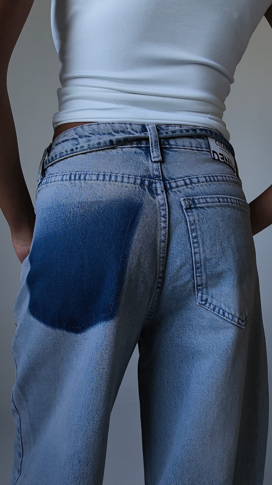 Super Baggy High Waist – Tie Belt & Shadow Pocket Light Acid Blue Jeans