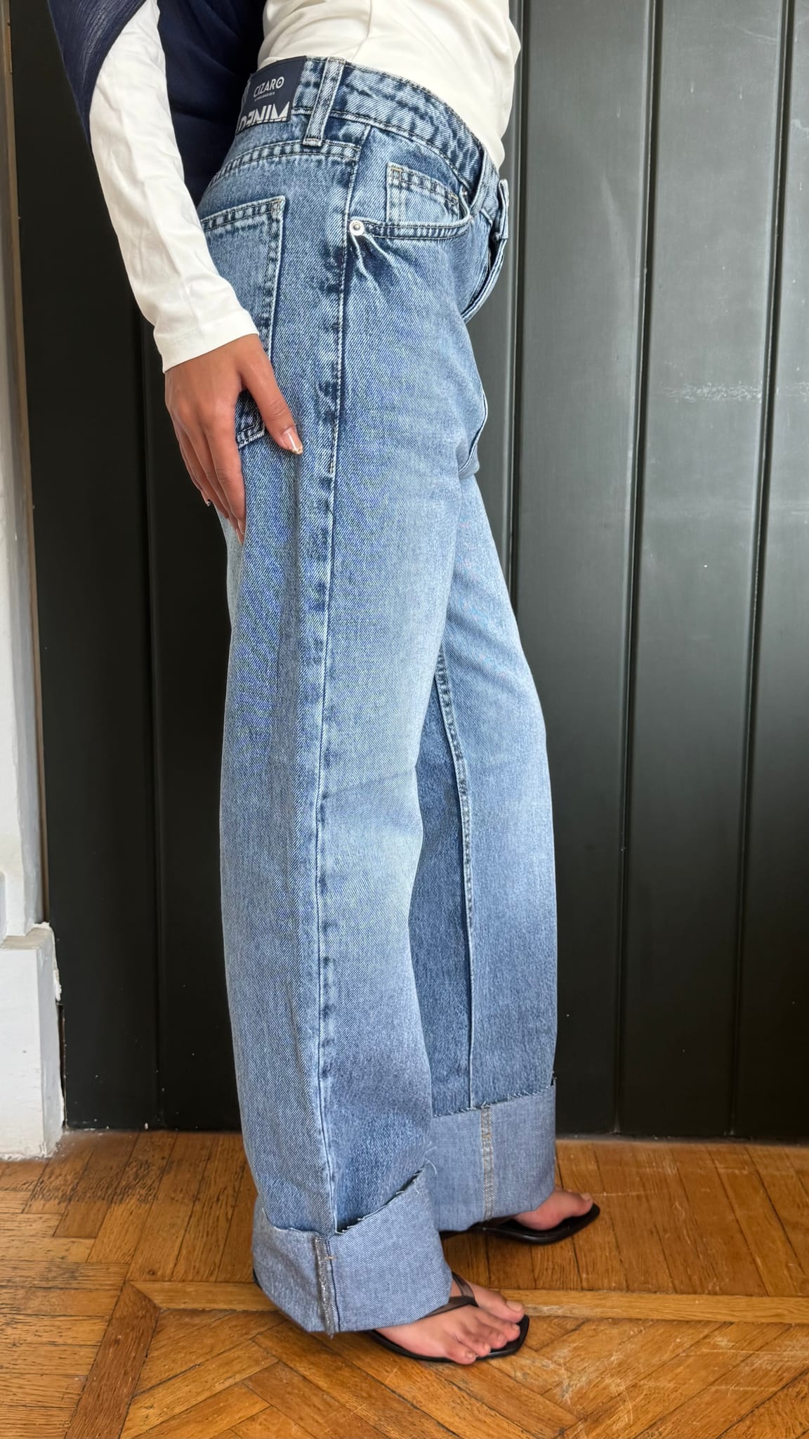 Straight High-Waist Light Vintage Blue Turn-Up Jeans Straight CIZARO - Cizaro Jeans