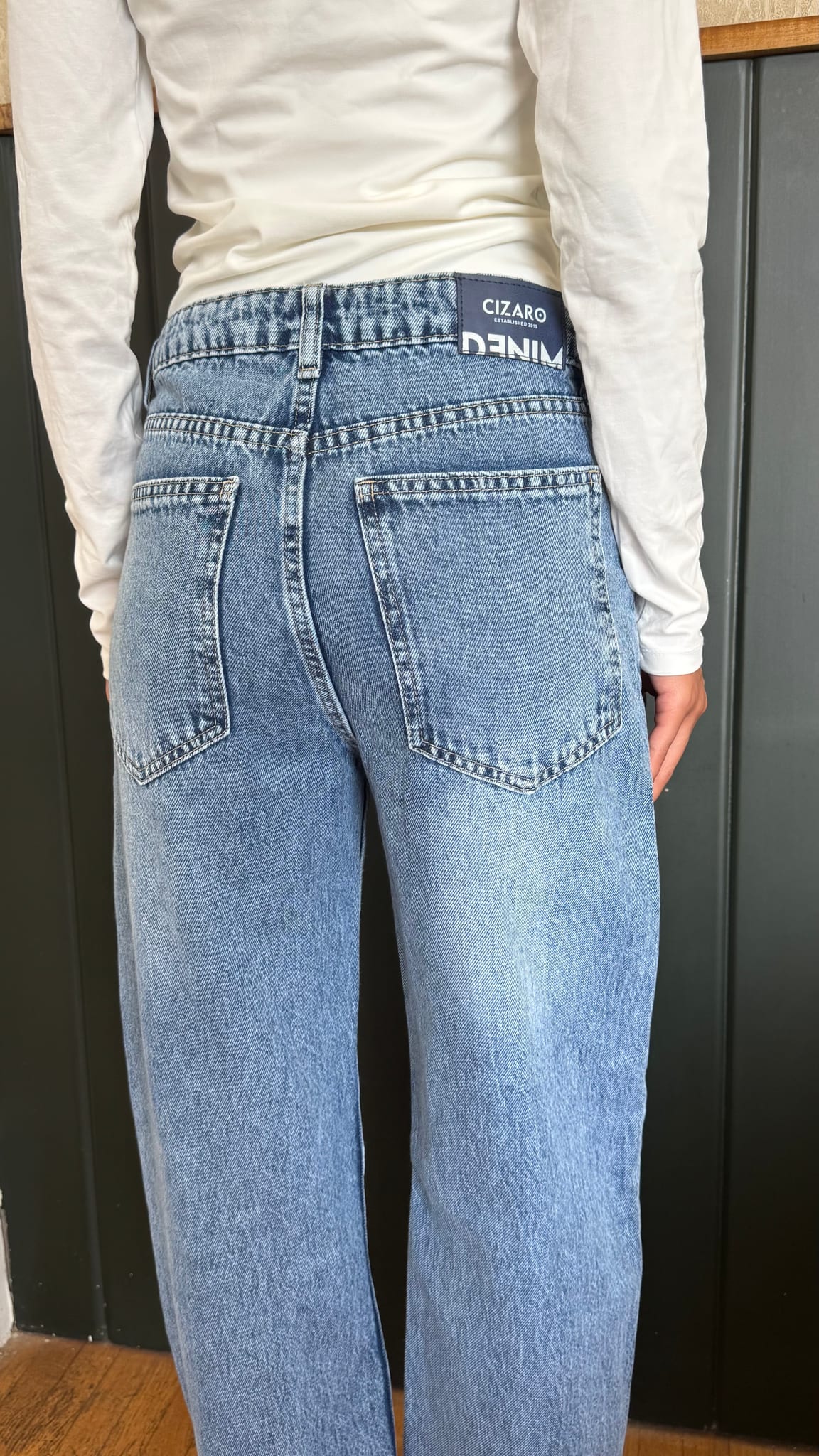 Straight High-Waist Light Vintage Blue Turn-Up Jeans Straight CIZARO - Cizaro Jeans