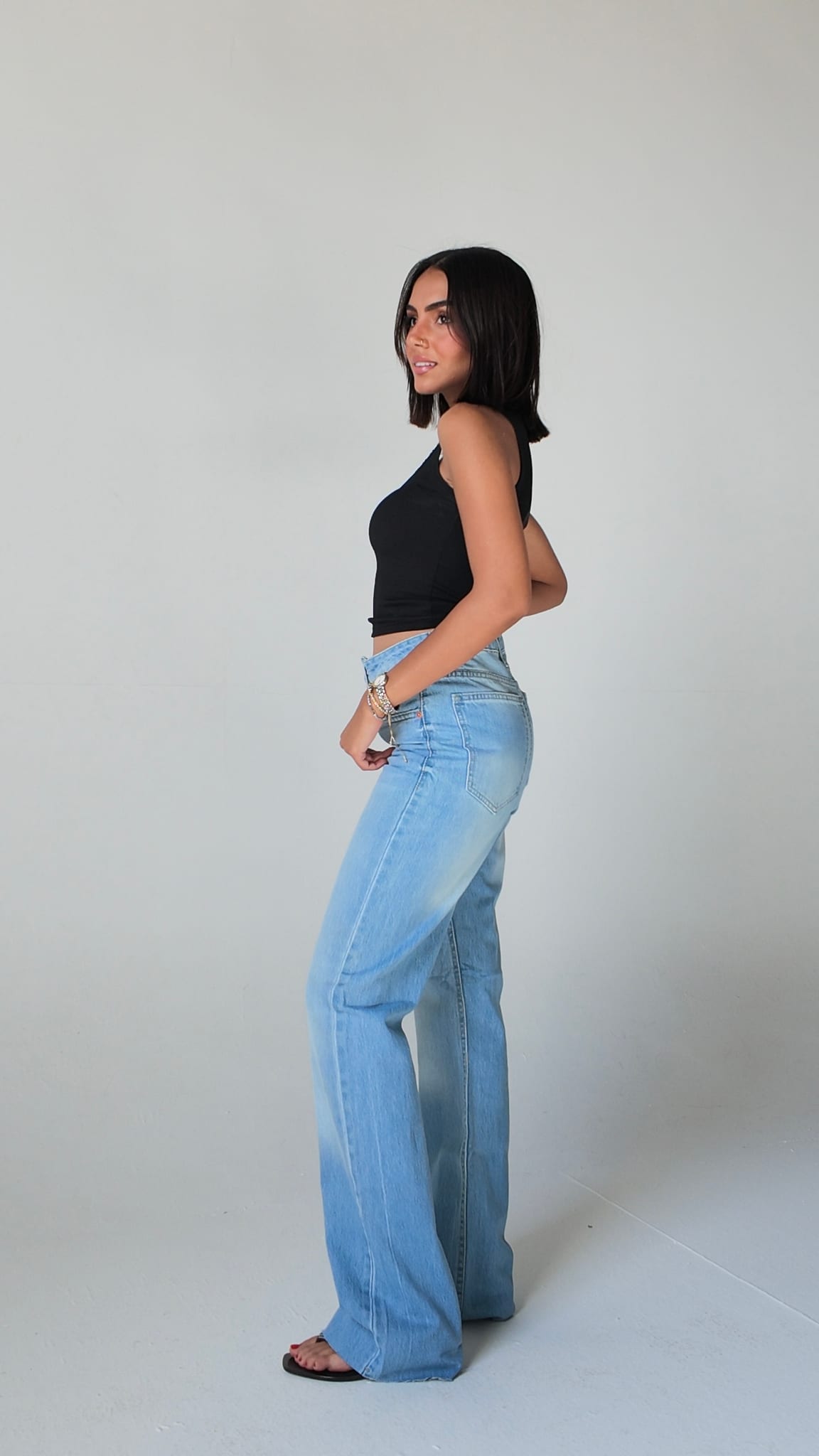 Straight High-Waist Light Ice Blue Jeans Straight CIZARO - Cizaro Jeans