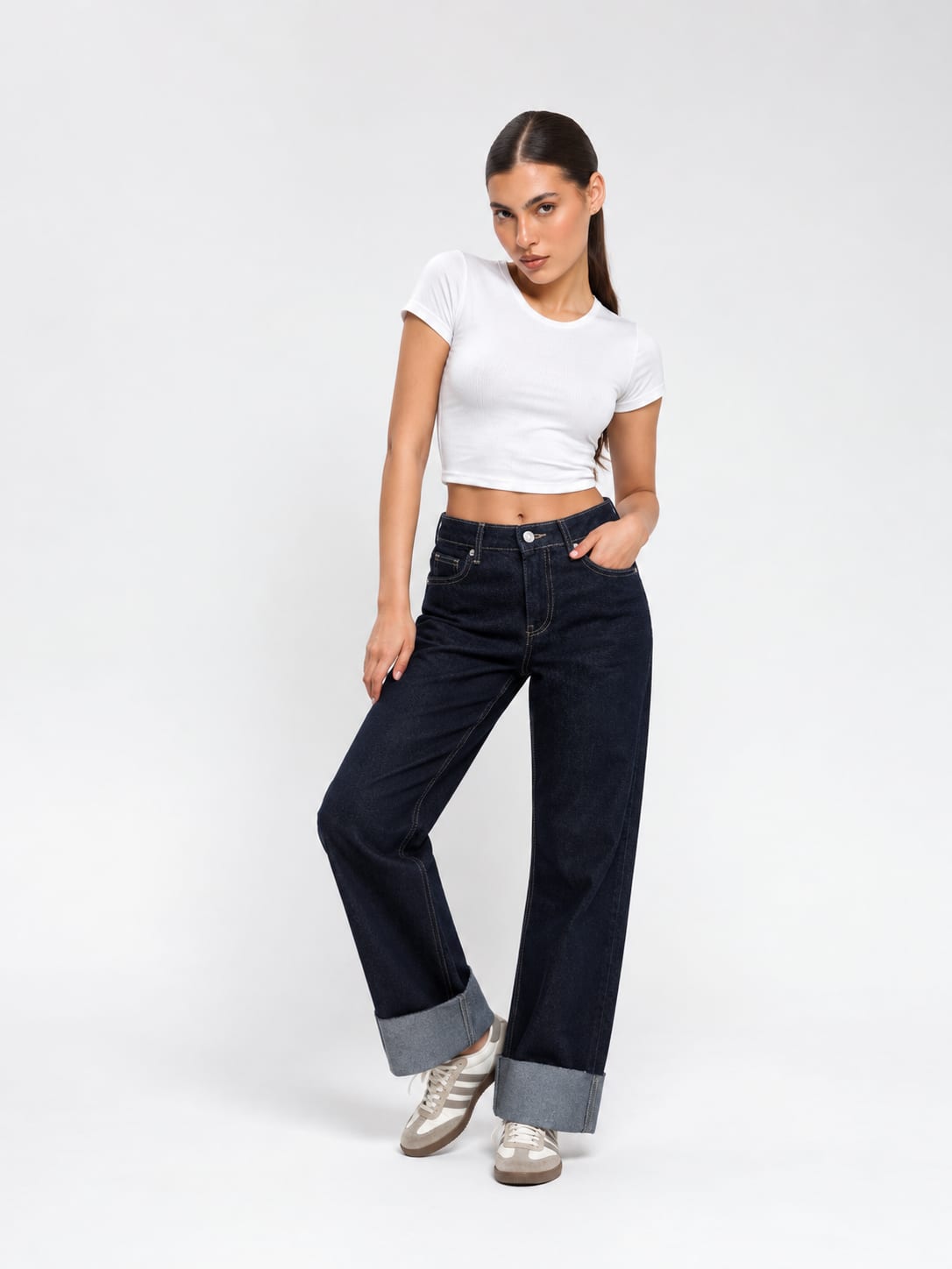 Straight High-Waist Turn-Up – Raw Denim Jeans Straight CIZARO - Cizaro Jeans