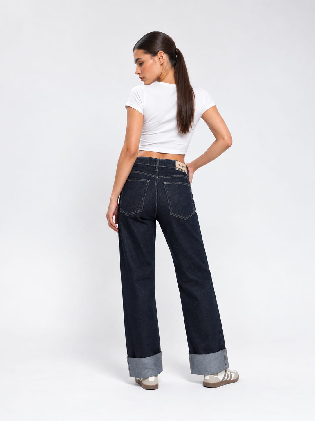 Straight High-Waist Turn-Up Raw Denim Jeans Straight CIZARO - Cizaro Jeans