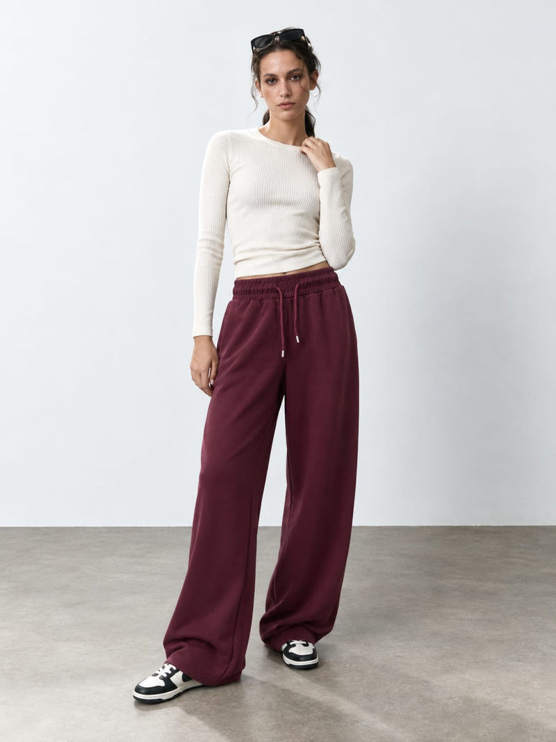 Burgundy Wide-Leg Sweatpants Sweatpants CIZARO - Cizaro Jeans