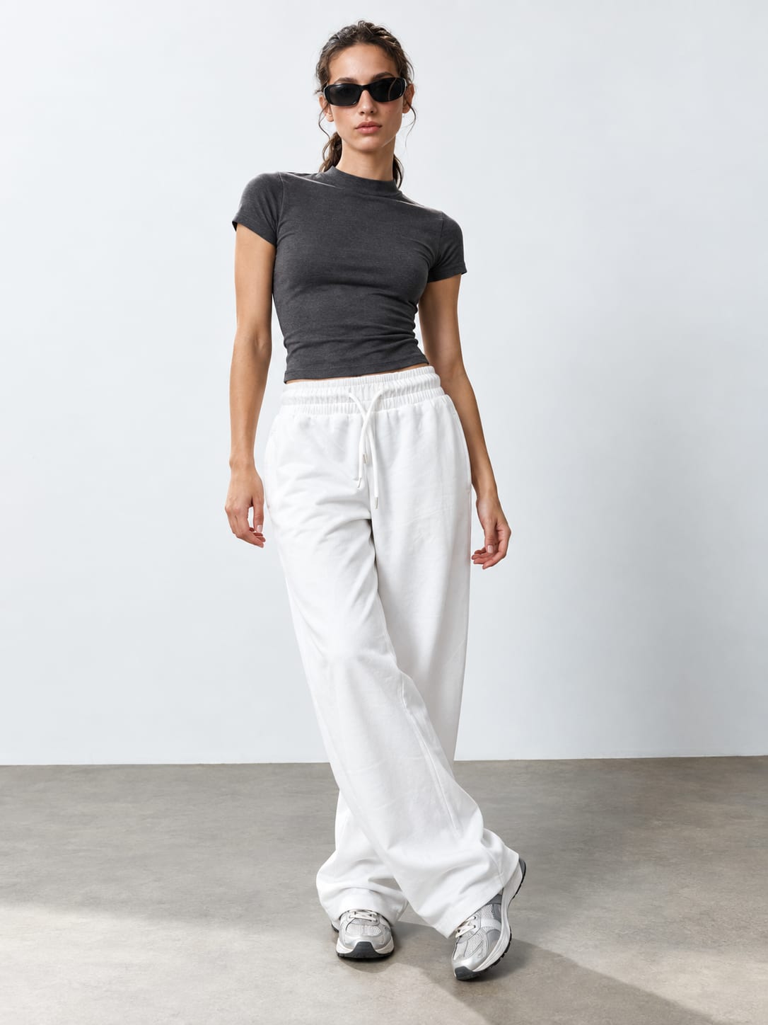 White Wide-Leg Sweatpants Sweatpants CIZARO - Cizaro Jeans