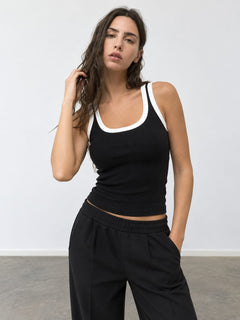 Black Contrast Ribbed Tank Top Tank top CIZARO - Cizaro Jeans