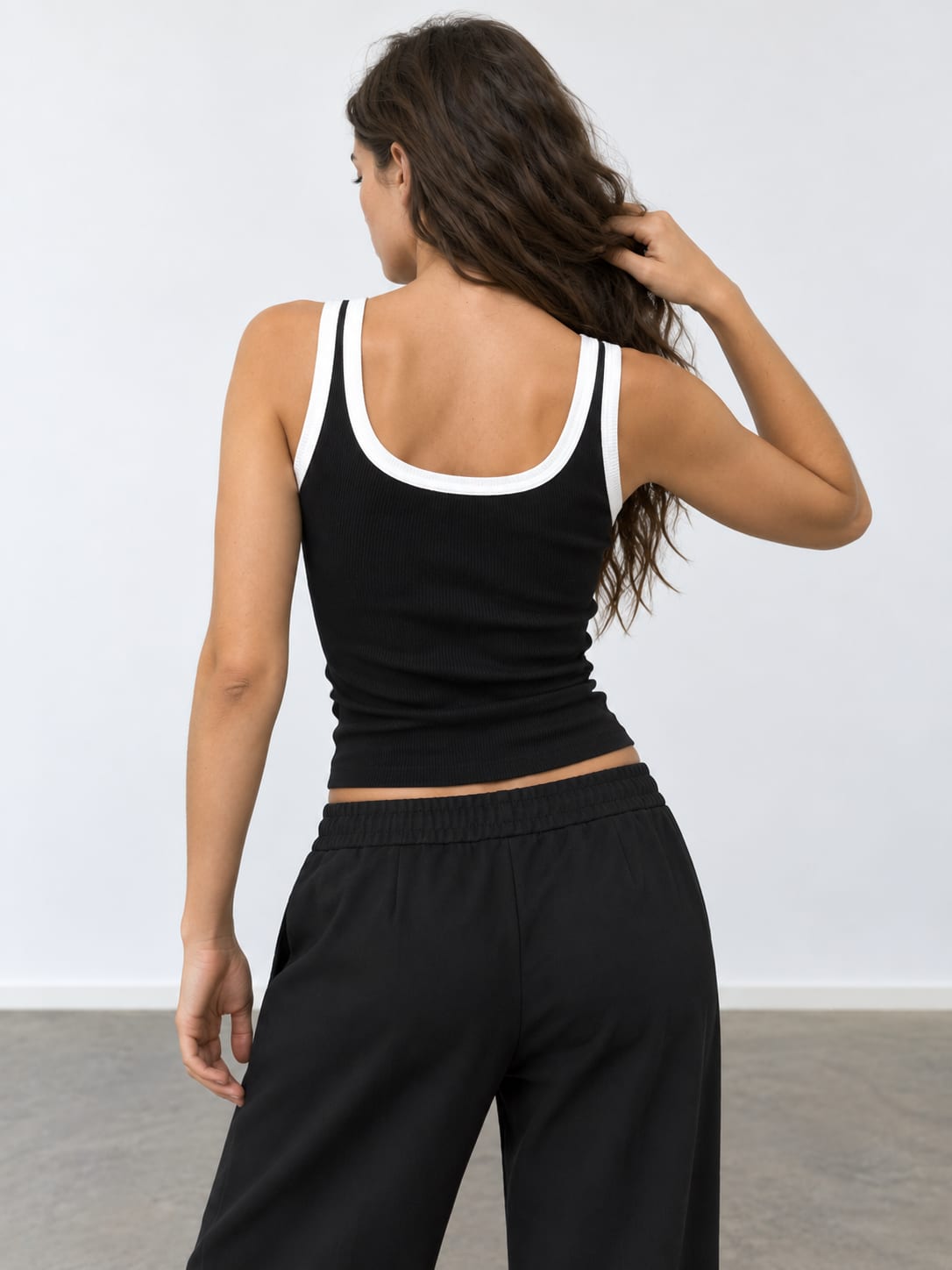 Black Contrast Ribbed Tank Top