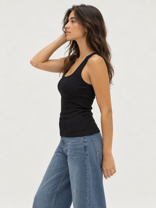 Ribbed U-Neck Tank Top – Black Tank Top CIZARO - Cizaro Jeans