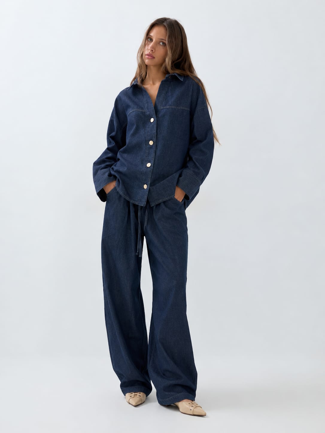 Wide-Leg Drawstring Raw Denim Pants Wide-leg CIZARO - Cizaro Jeans