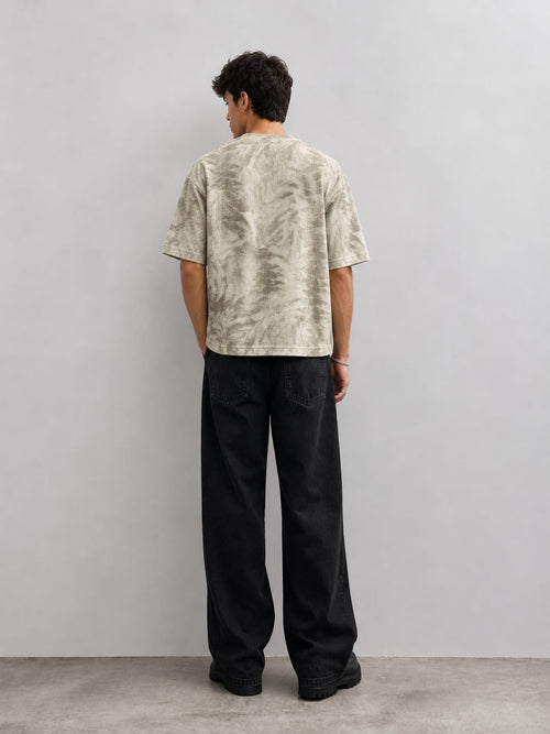 Relaxed Fit Leaf Print T-Shirt – Sand Beige