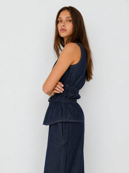 Drawstring Denim Vest