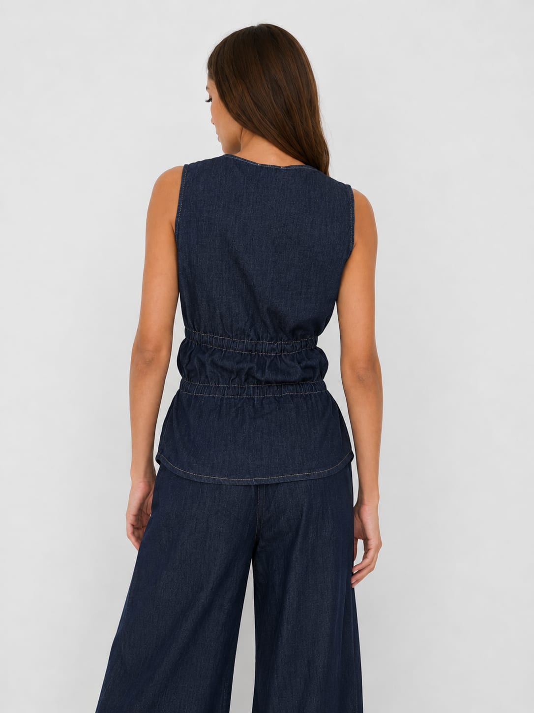 Drawstring Denim Vest