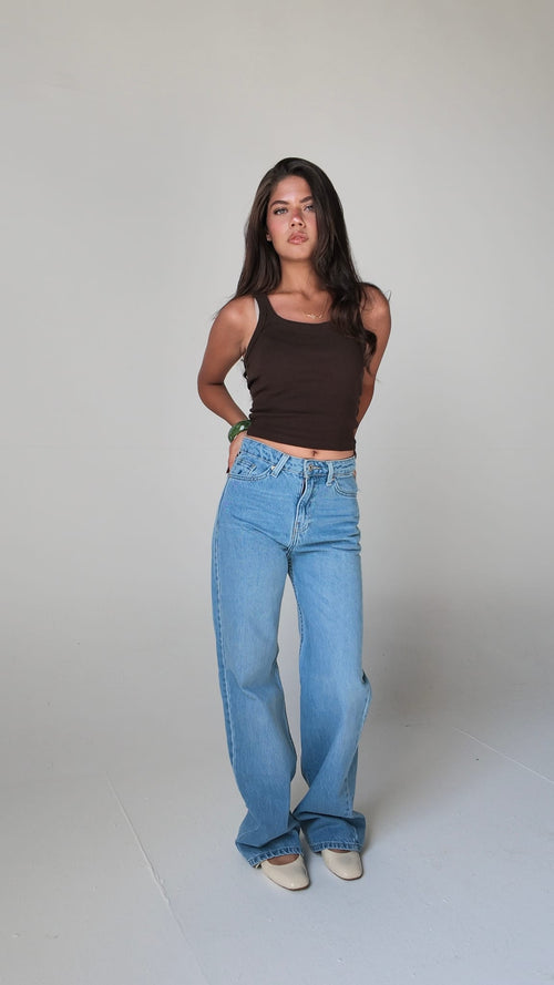 Wide-Leg High-Waist Light Wash Blue Jeans Wide-leg Cizaro - Cizaro Jeans