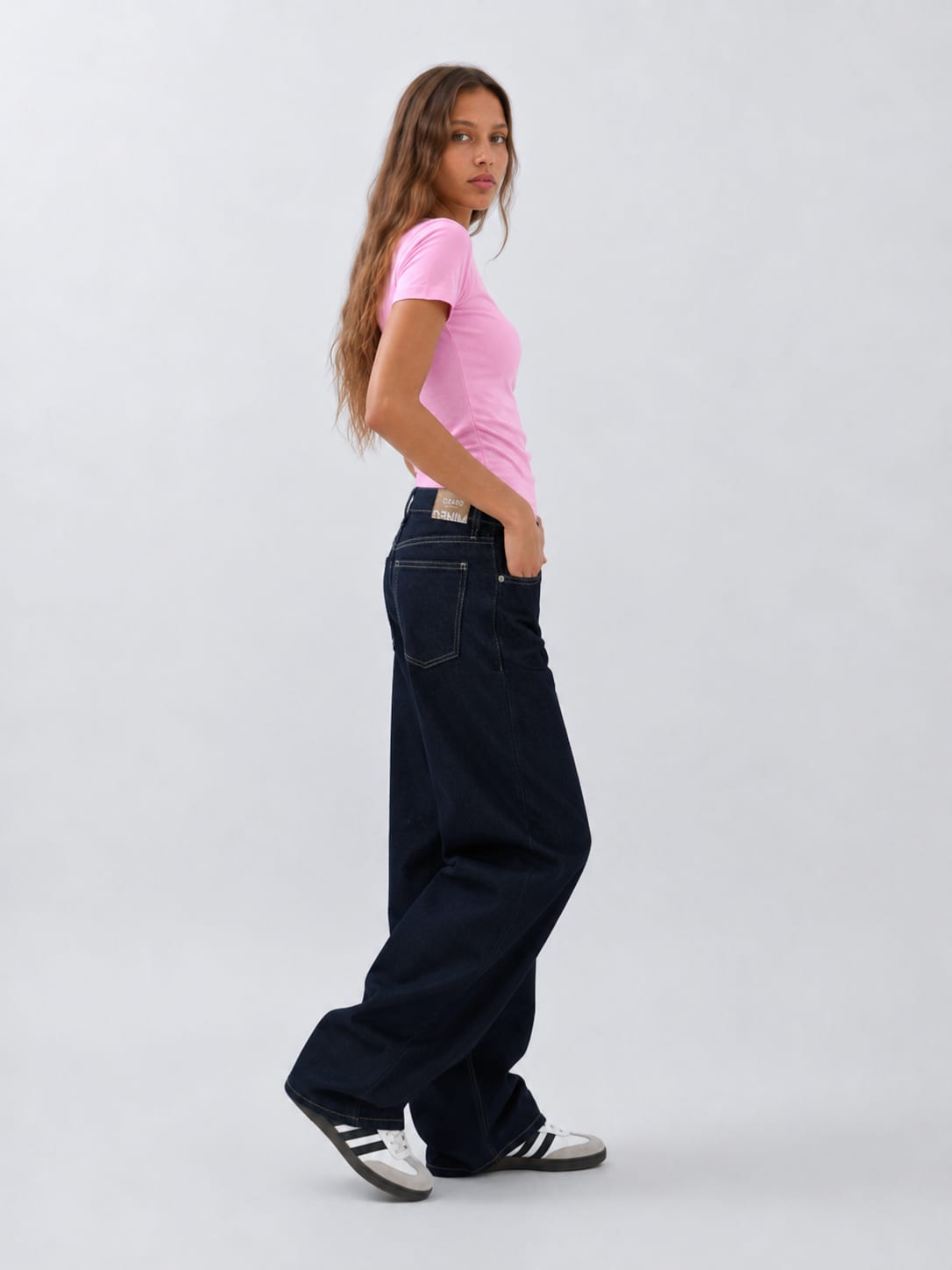 Wide-Leg High-Waist Dark Indigo Jeans