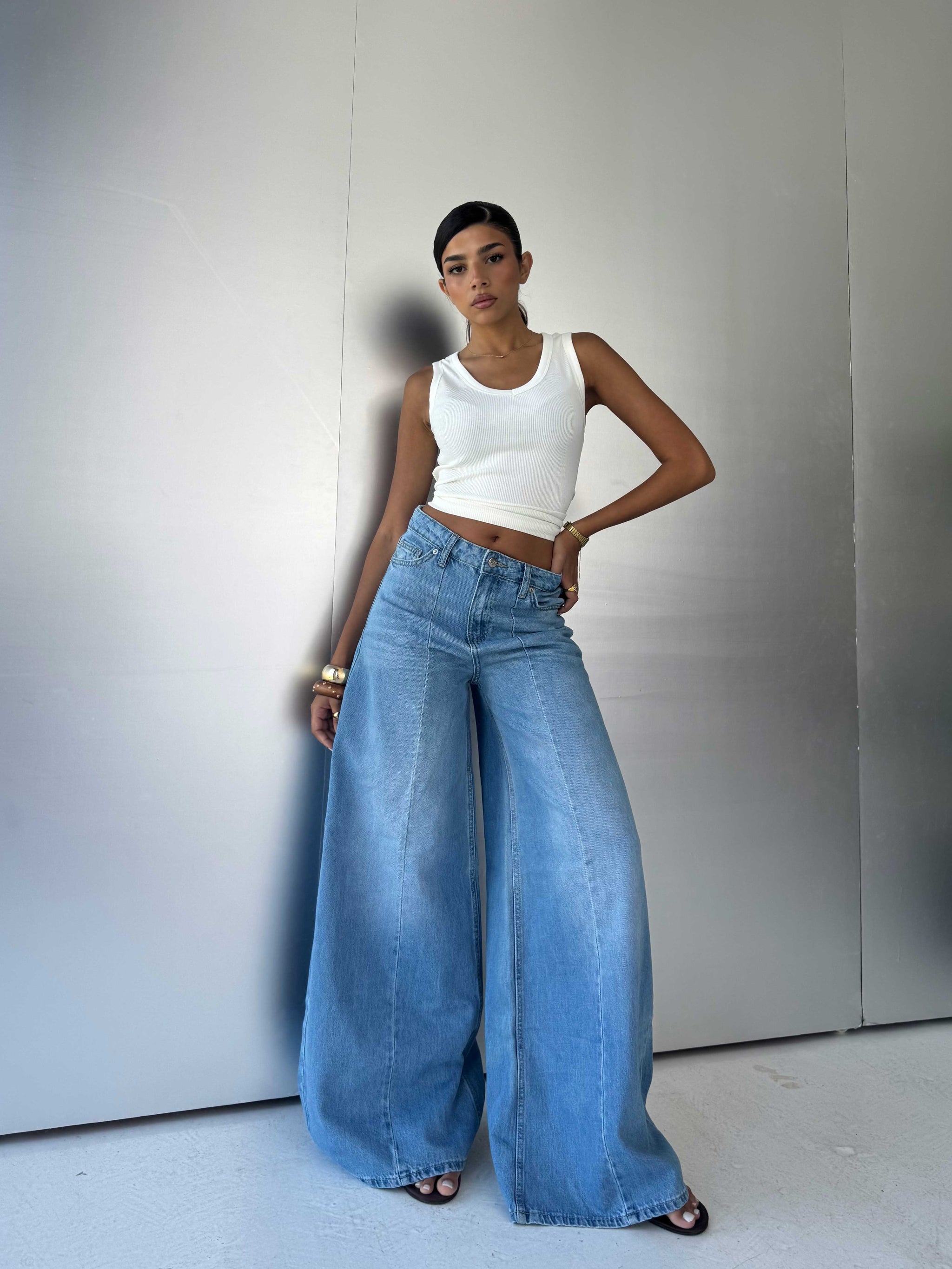 Wide-Leg High-Waist Light Vintage Blue Jeans Wide-Leg CIZARO - Cizaro Jeans