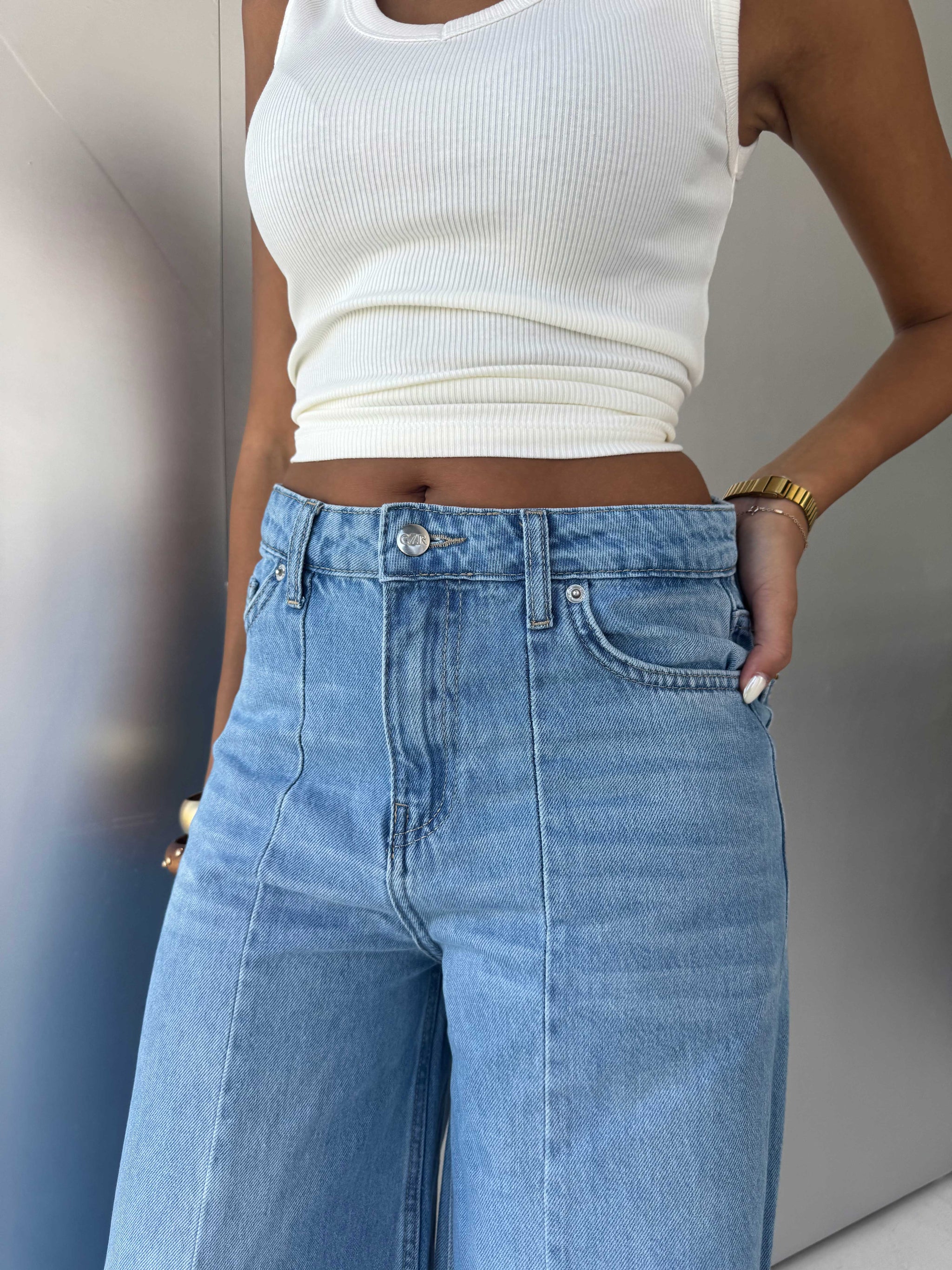 Wide-Leg High-Waist Light Vintage Blue Jeans Wide-Leg CIZARO - Cizaro Jeans