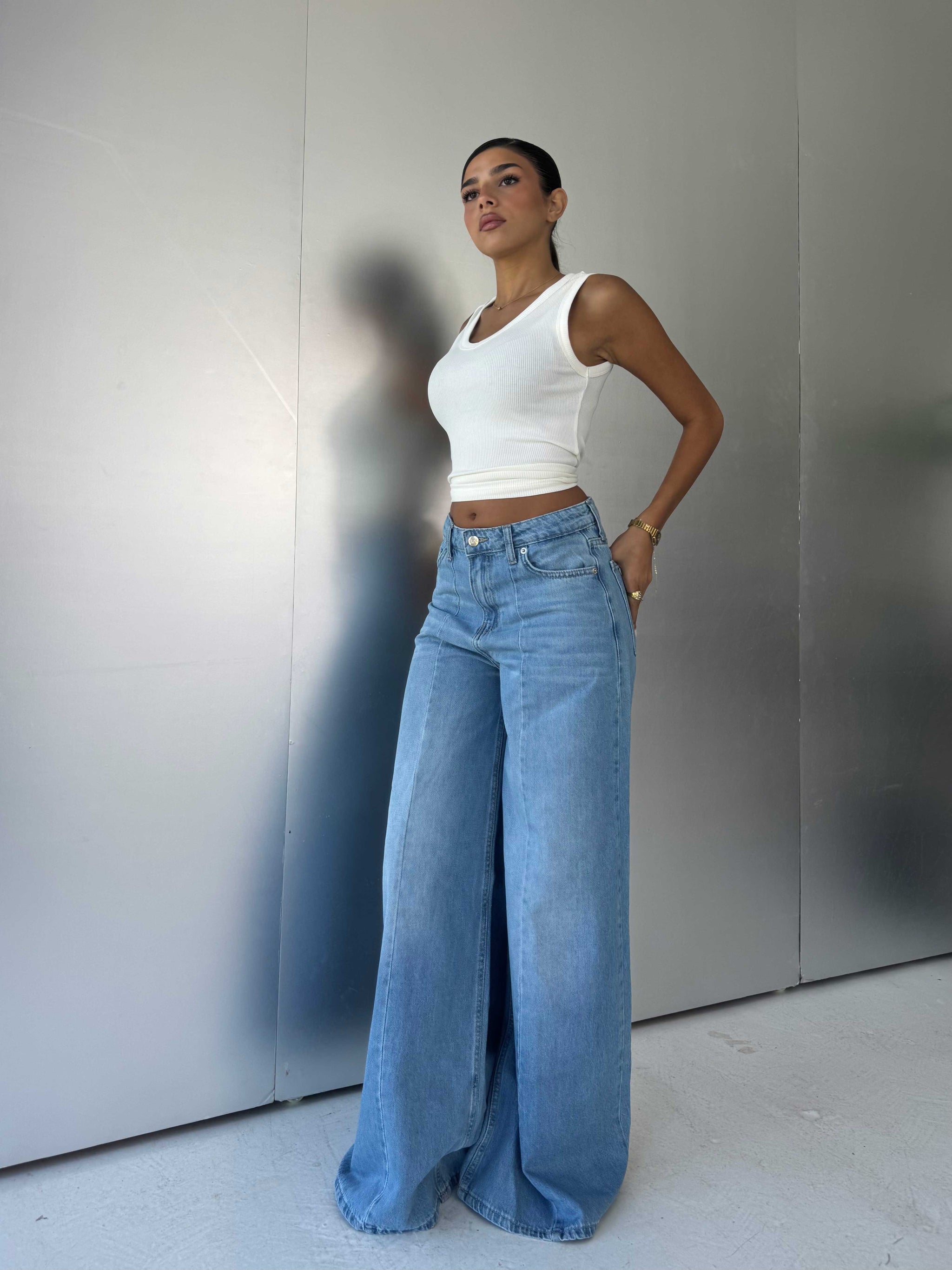 Wide-Leg High-Waist Light Vintage Blue Jeans Wide-Leg CIZARO - Cizaro Jeans