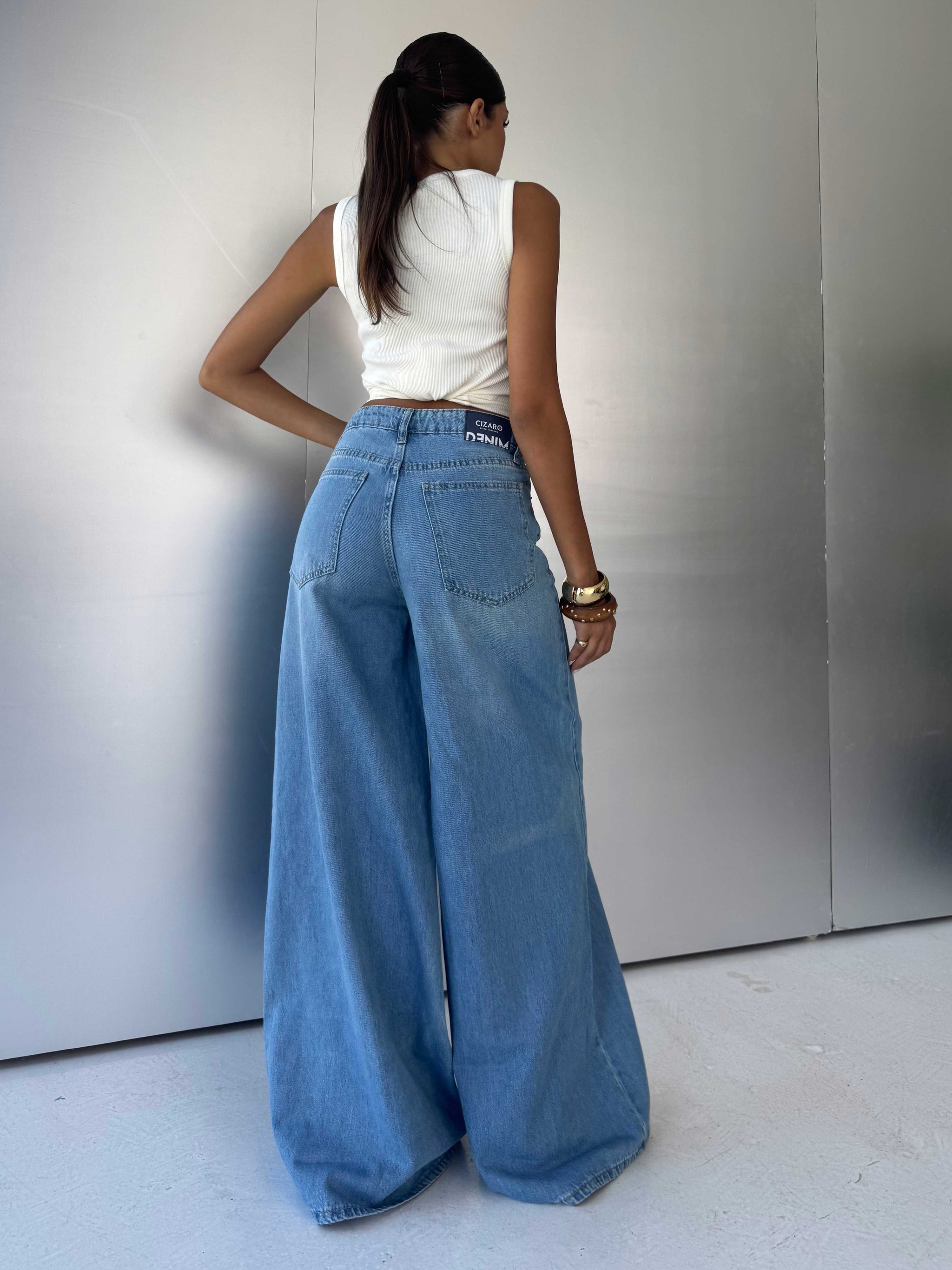 Wide-Leg High-Waist Light Vintage Blue Jeans Wide-Leg CIZARO - Cizaro Jeans