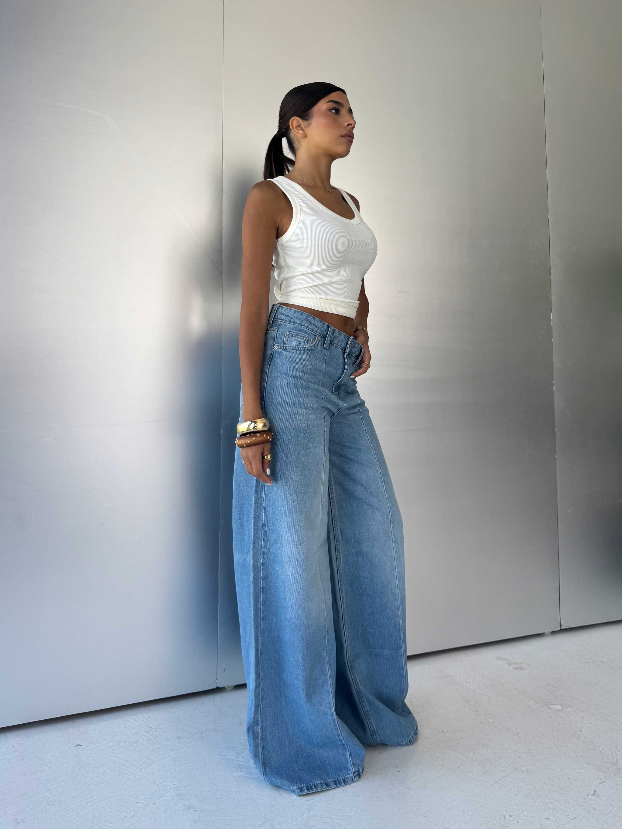 Wide-Leg High-Waist Light Vintage Blue Jeans Wide-Leg CIZARO - Cizaro Jeans