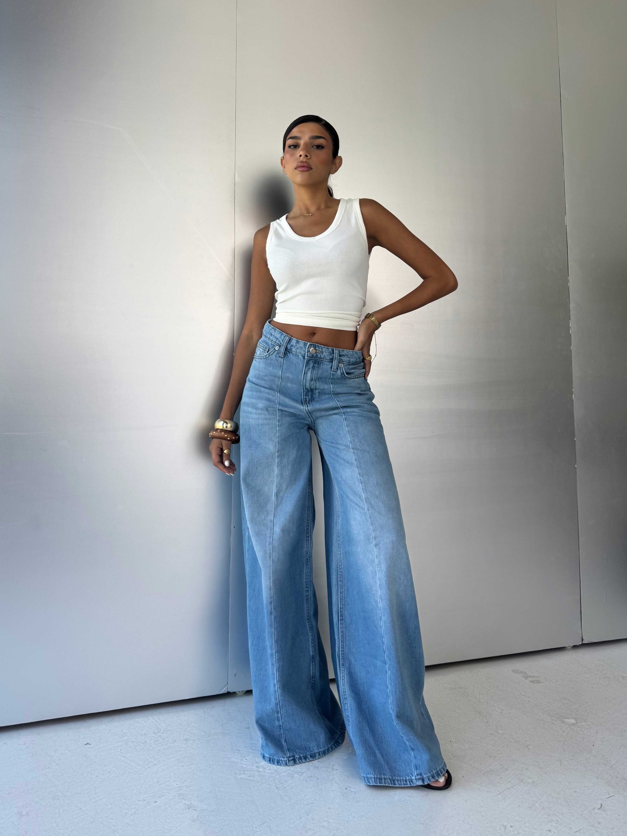 Wide-Leg High-Waist Light Vintage Blue Jeans Wide-Leg CIZARO - Cizaro Jeans