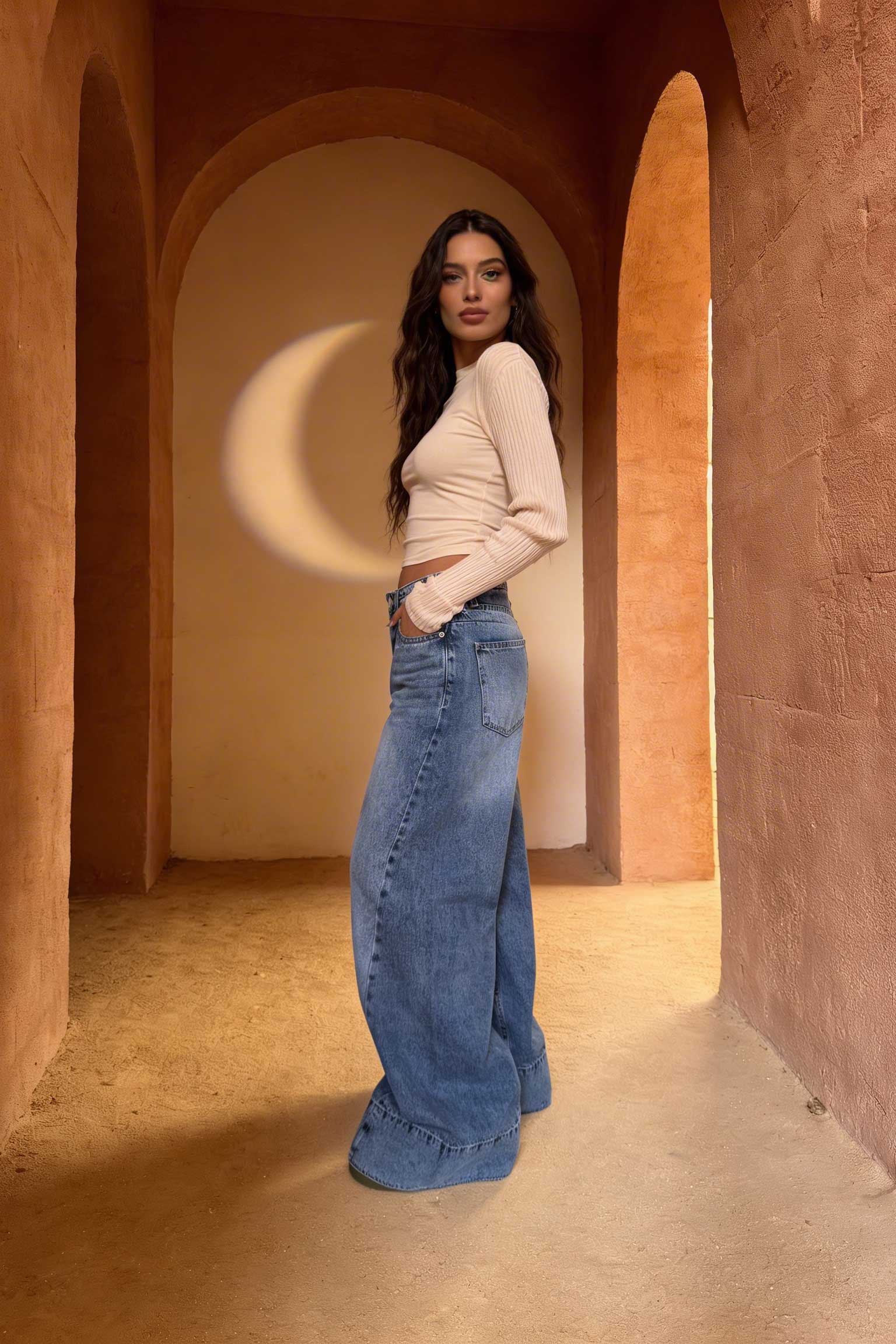 Extreme Wide-Leg – Mid-Rise Acid Blue Jeans Wide Leg CIZARO - Cizaro Jeans