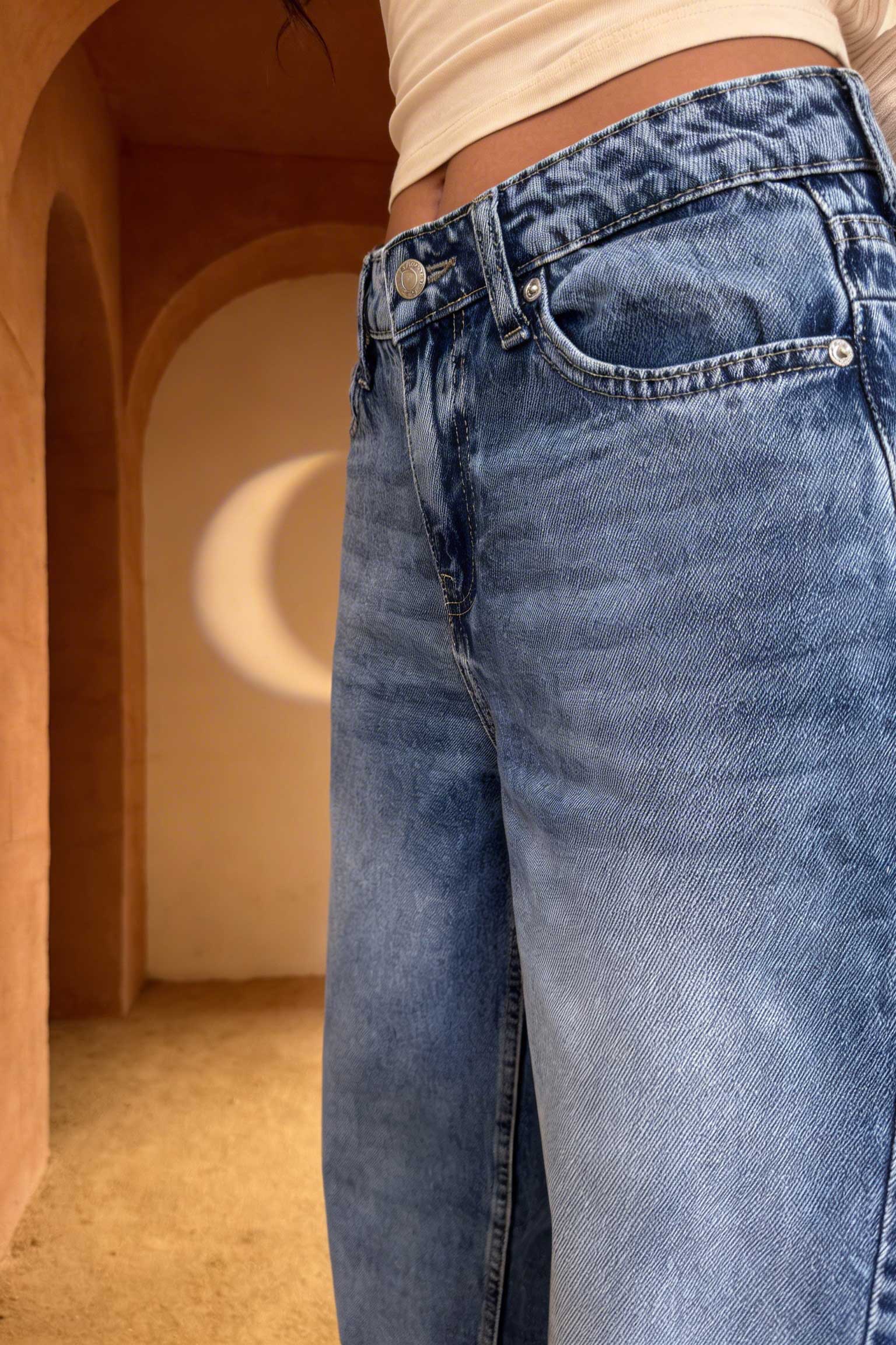 Extreme Wide-Leg – Mid-Rise Acid Blue Jeans Wide Leg CIZARO - Cizaro Jeans