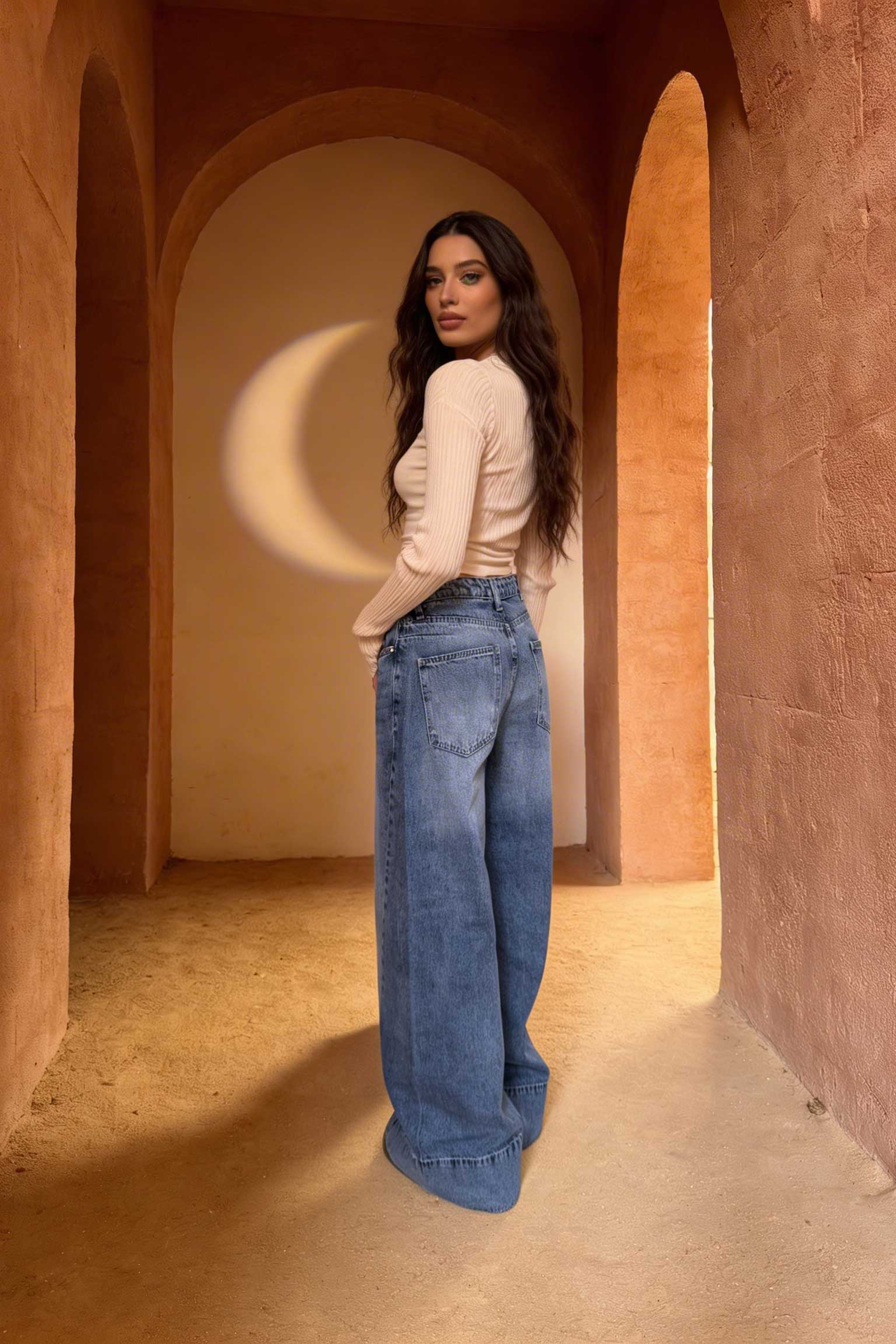 Extreme Wide-Leg – Mid-Rise Acid Blue Jeans Wide Leg CIZARO - Cizaro Jeans