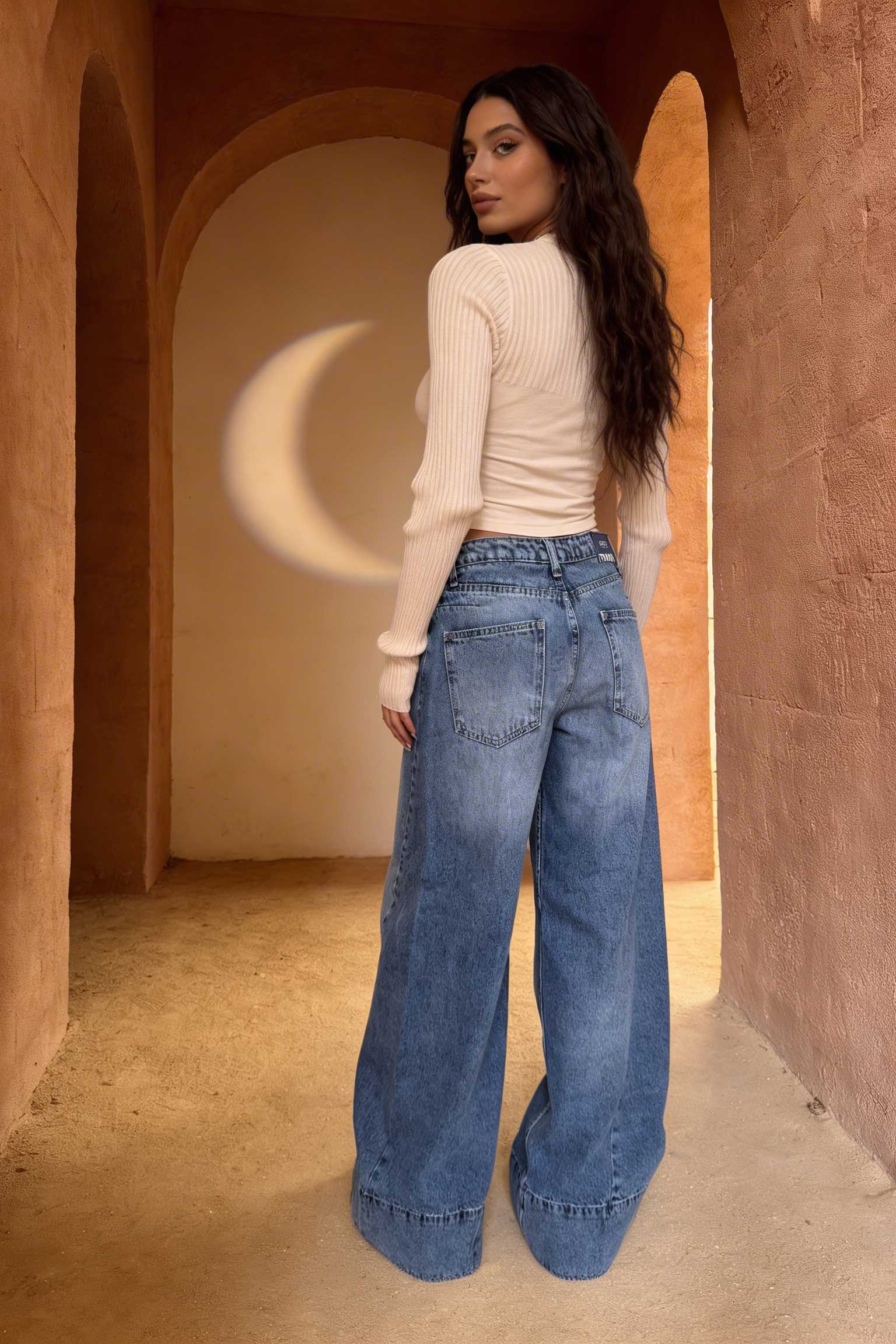 Extreme Wide-Leg – Mid-Rise Acid Blue Jeans Wide Leg CIZARO - Cizaro Jeans