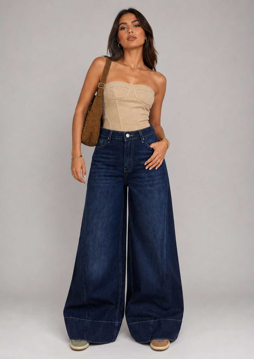 Extreme Wide-Leg – High-Waist Midnight Navy Jeans Extreme Wide Leg CIZARO - Cizaro Jeans