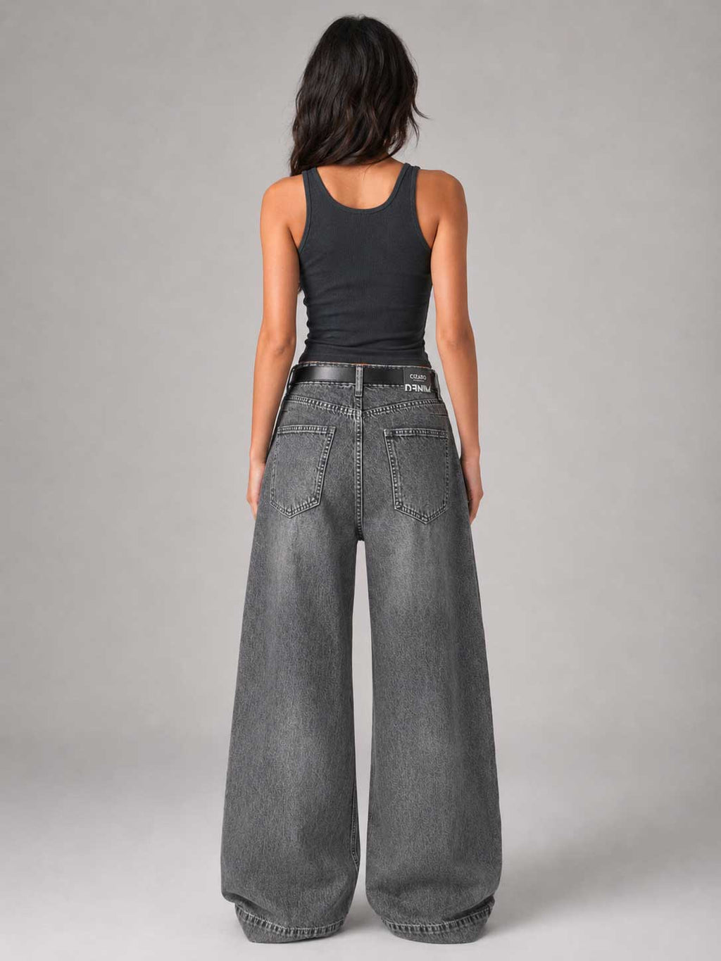 Extreme Wide Leg High Waist Washed Gray Jeans Wide-leg CIZARO - Cizaro Jeans
