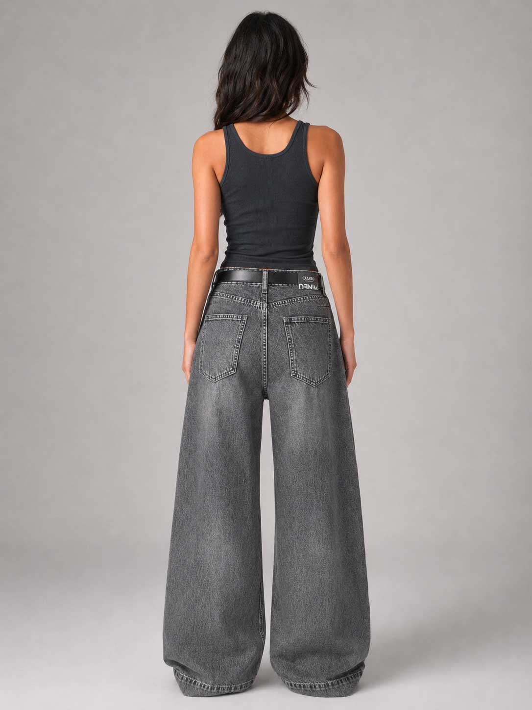 Extreme Wide Leg High Waist Washed Gray Jeans Wide-leg CIZARO - Cizaro Jeans