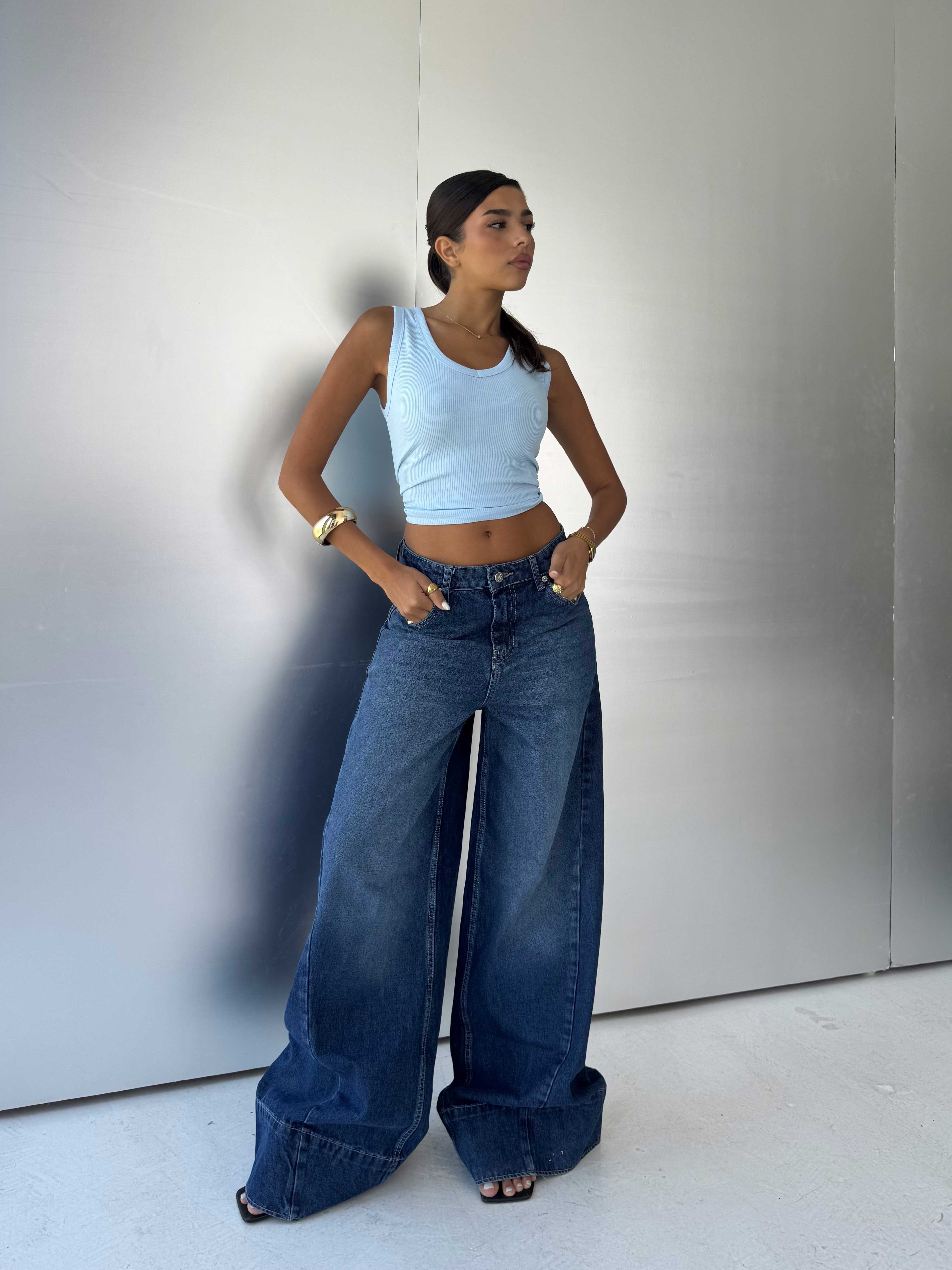 Extreme wide leg High waist Ocean blue jeans