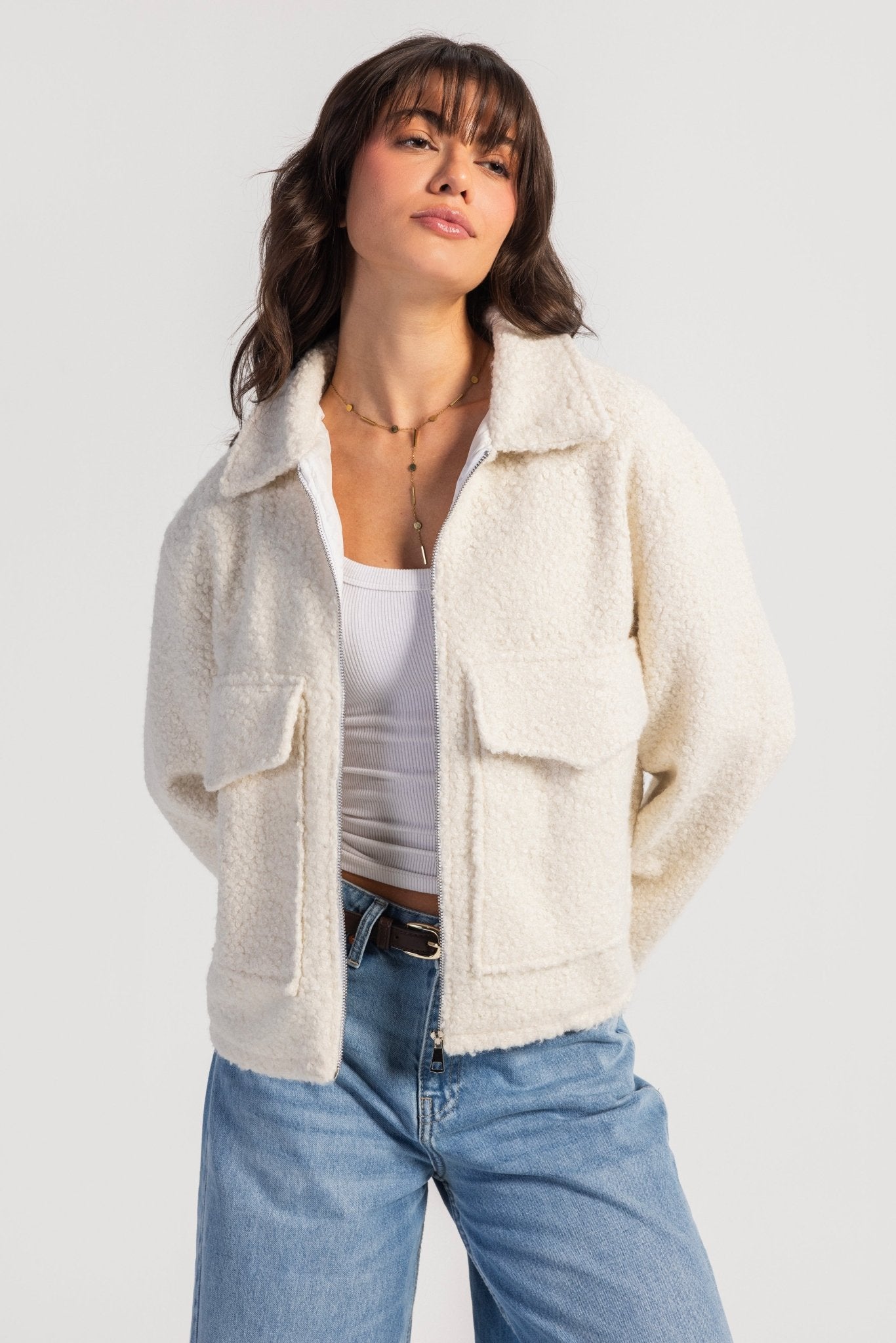 Fax Fur Jacket – Off-White Jacket CIZARO - Cizaro Jeans
