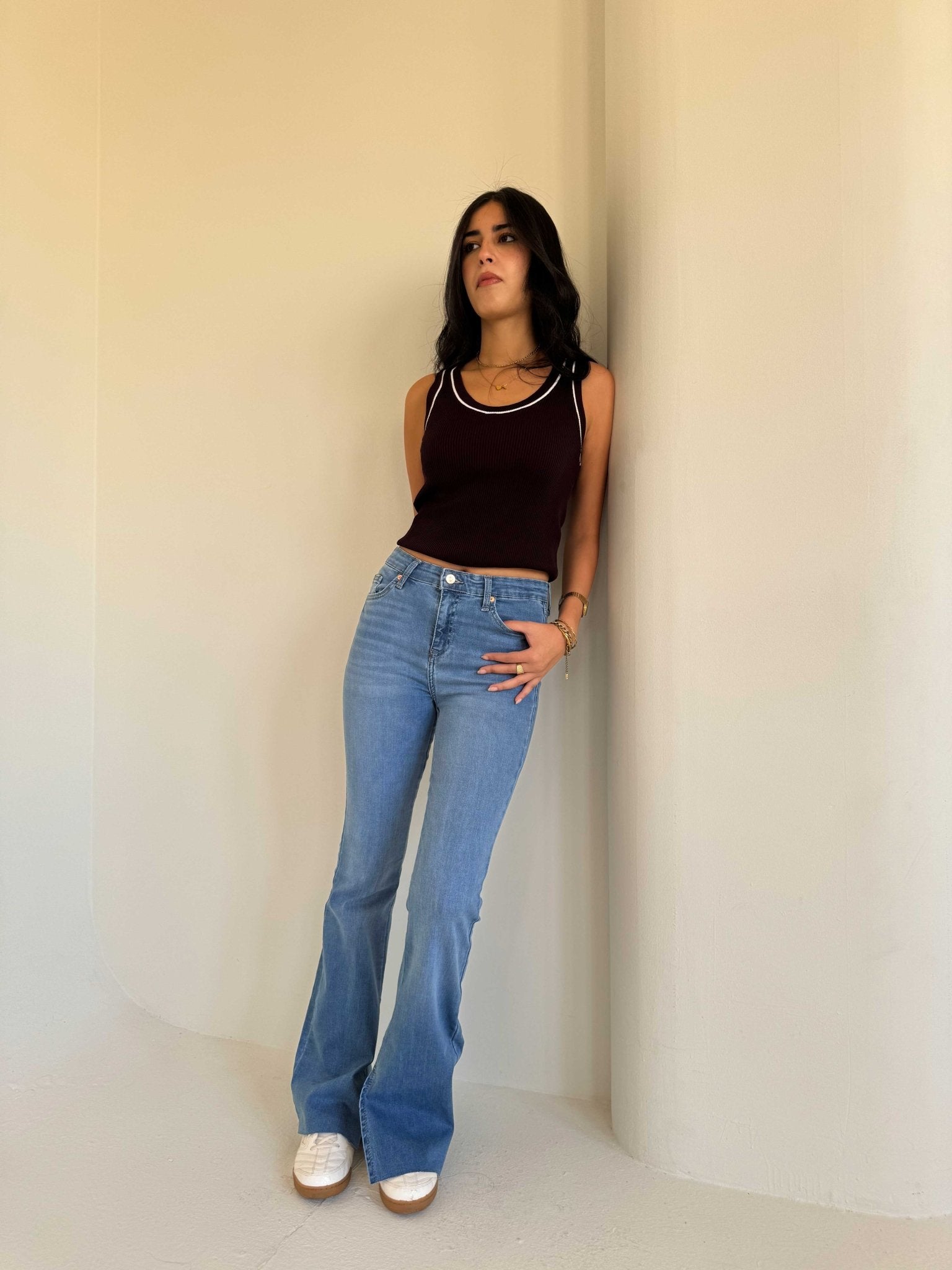 Flare – Mid Rise Raw Hem Split Hem mid blue Jeans Flare CIZARO - Cizaro Jeans