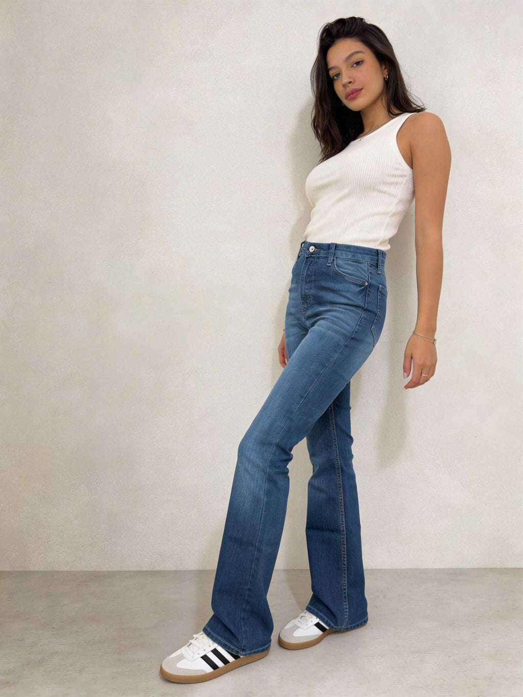 Flare – High-Waist Easy Washed Mid Blue Jeans Flare CIZARO - Cizaro Jeans