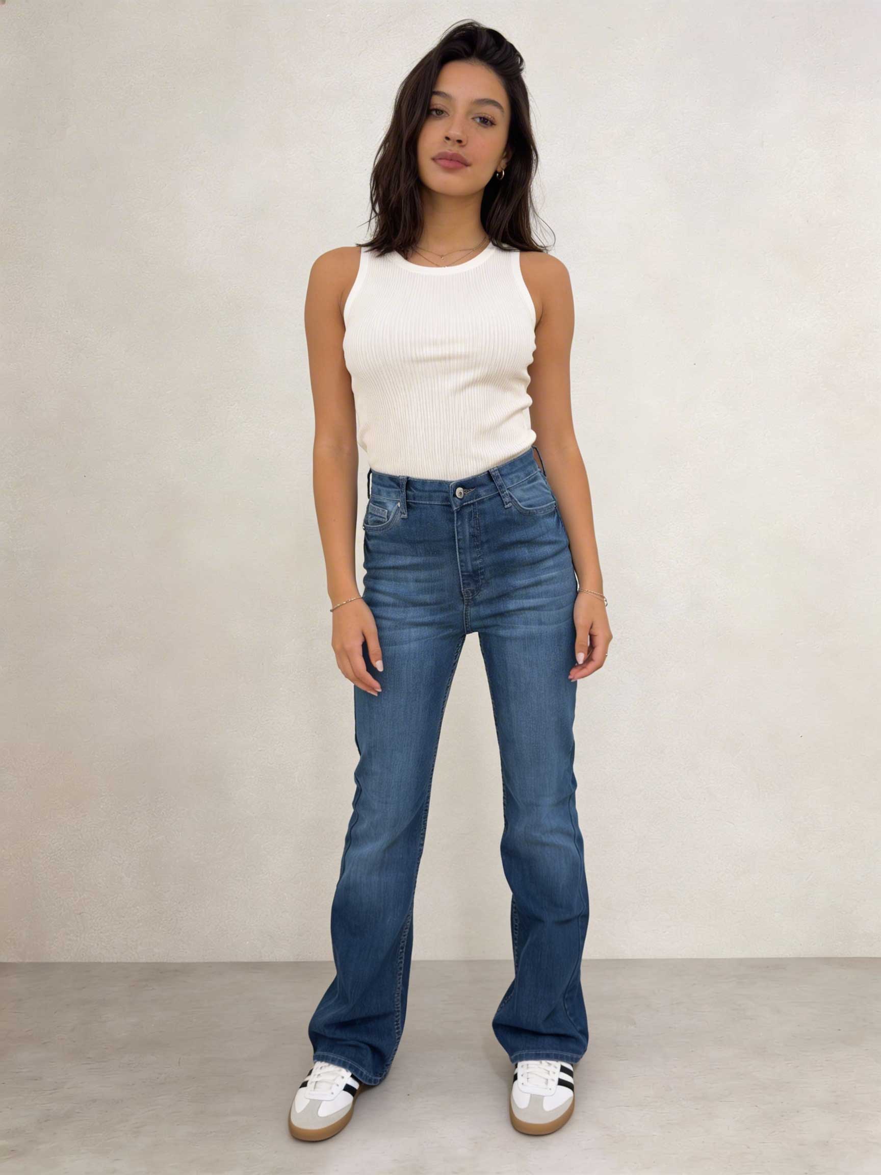 Flare – High-Waist Easy Washed Mid Blue Jeans Flare CIZARO - Cizaro Jeans