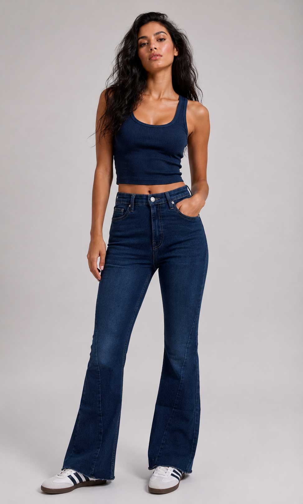 Flare High-Waist Dark Vintage Blue Jeans Flare CIZARO - Cizaro Jeans