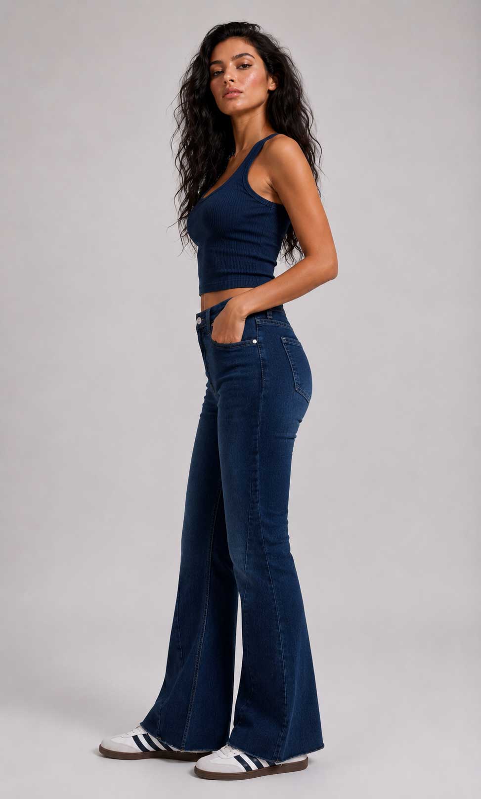 Flare High-Waist Dark Vintage Blue Jeans Flare CIZARO - Cizaro Jeans