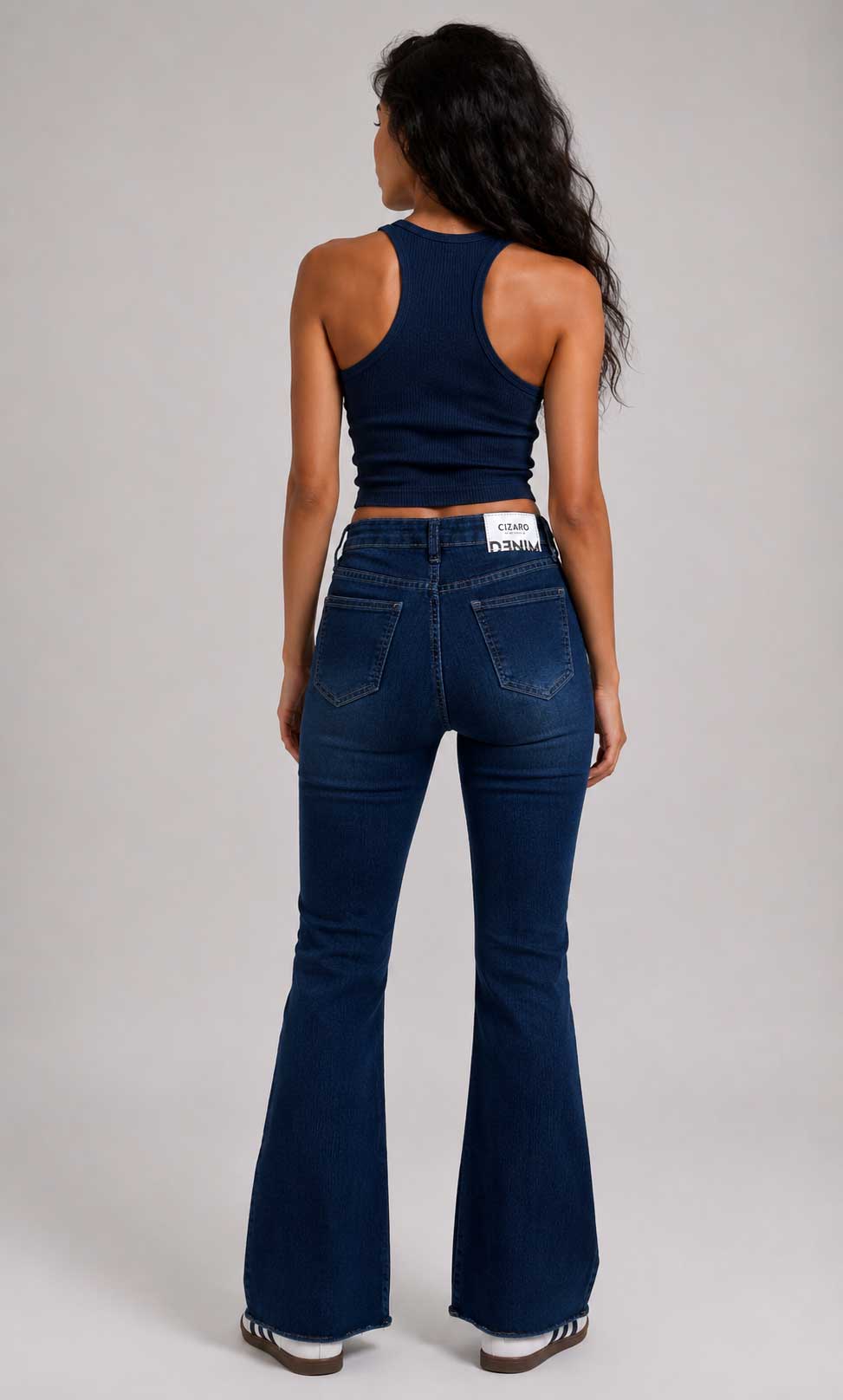 Flare High-Waist Dark Vintage Blue Jeans Flare CIZARO - Cizaro Jeans